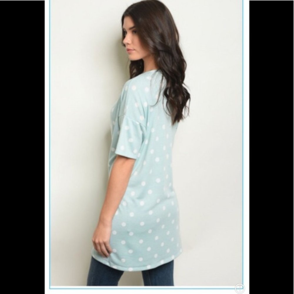 Womens mint and white polka dot tie tunic size S - Picture 3 of 4
